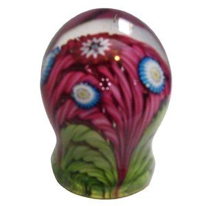 Fratelli Toso Murano Paperweight Globe Green Red Ribbons Millefiori Flower